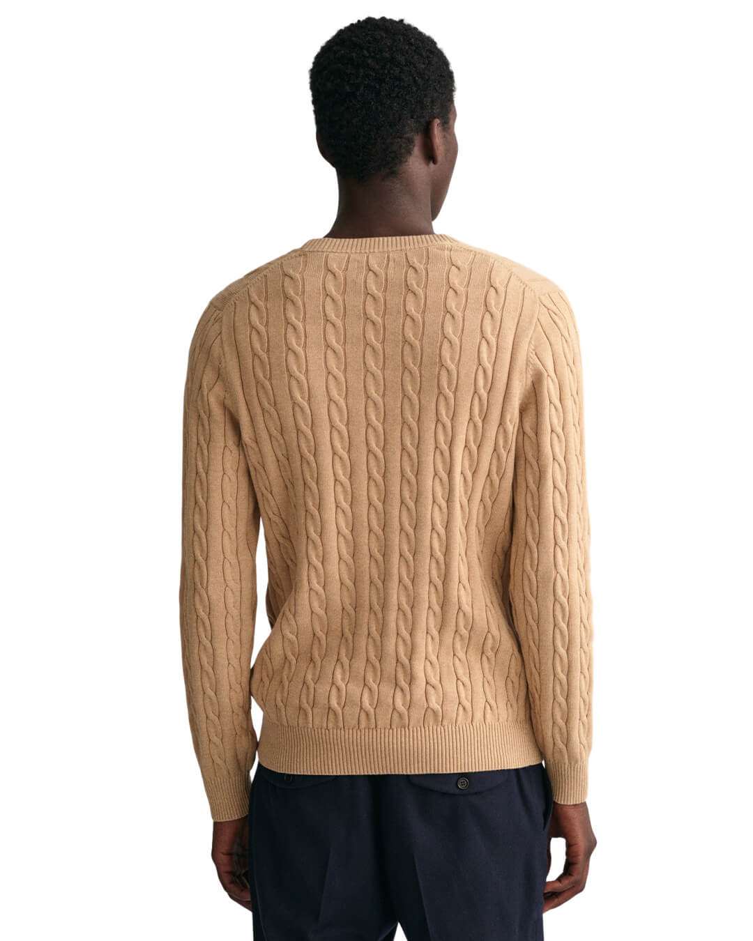 Gant Jumpers Gant Khaki Melange Cotton Cable Knit Crew Neck Sweater