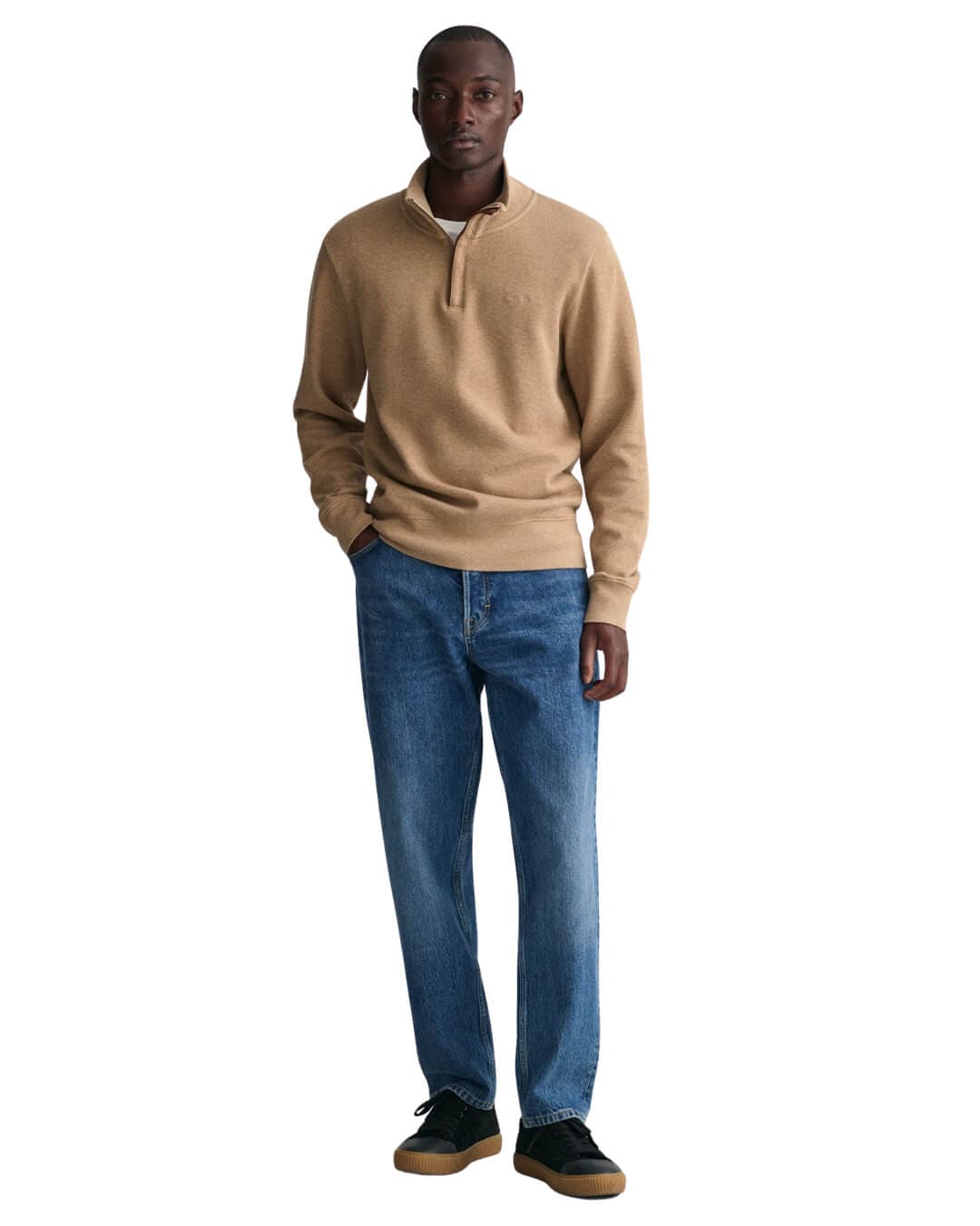 Gant Jumpers Gant Khaki Melange Sacker Rib Half-Zip Sweatshirt