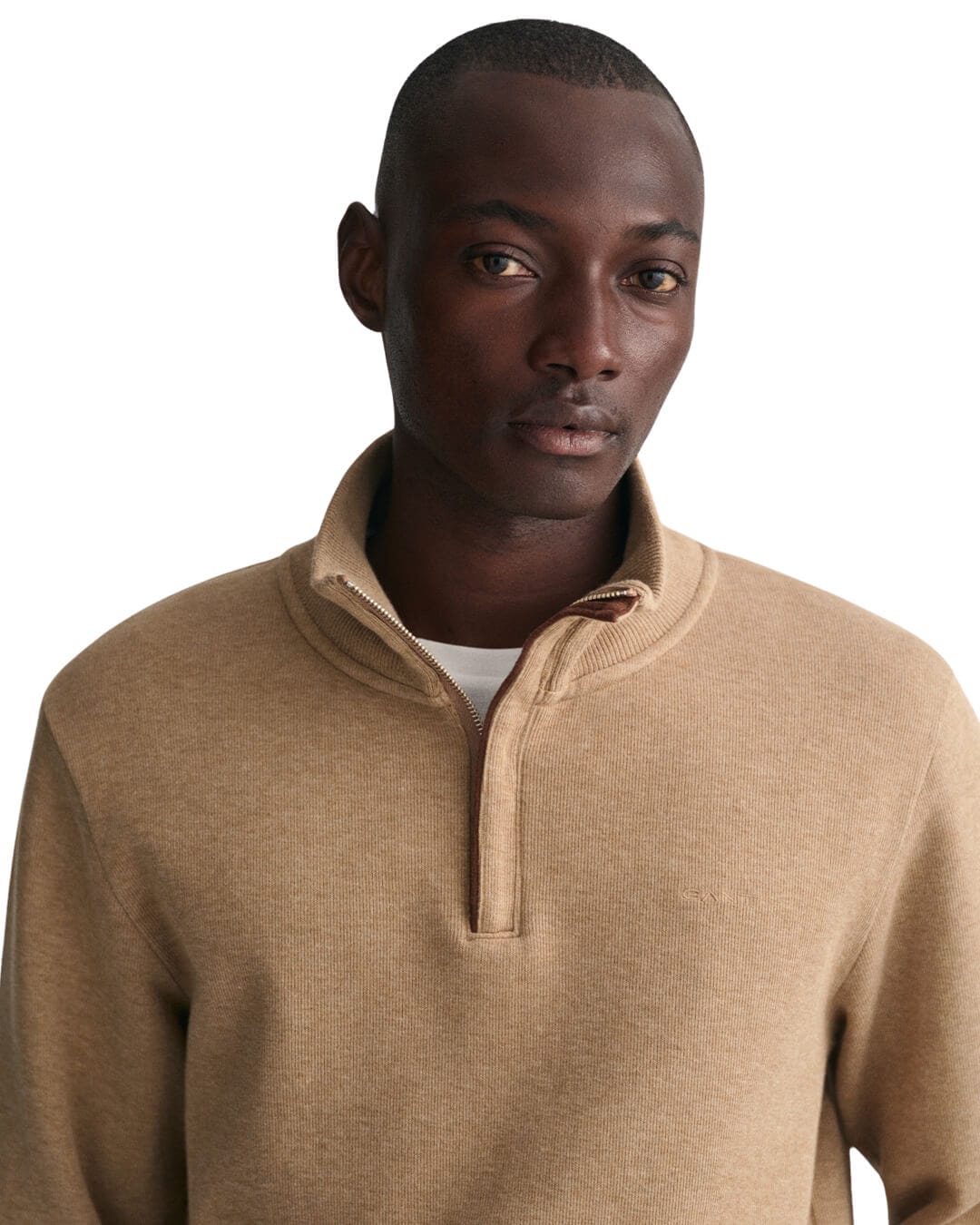 Gant Jumpers Gant Khaki Melange Sacker Rib Half-Zip Sweatshirt