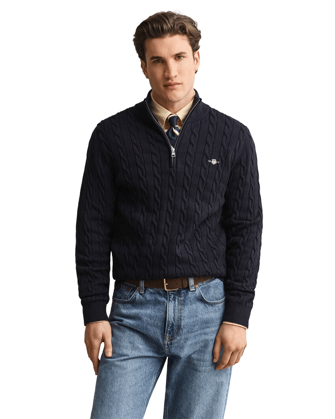 Gant Jumpers Gant Navy Gant Cable Knit Halfzip Sweater G433 Evening Blue