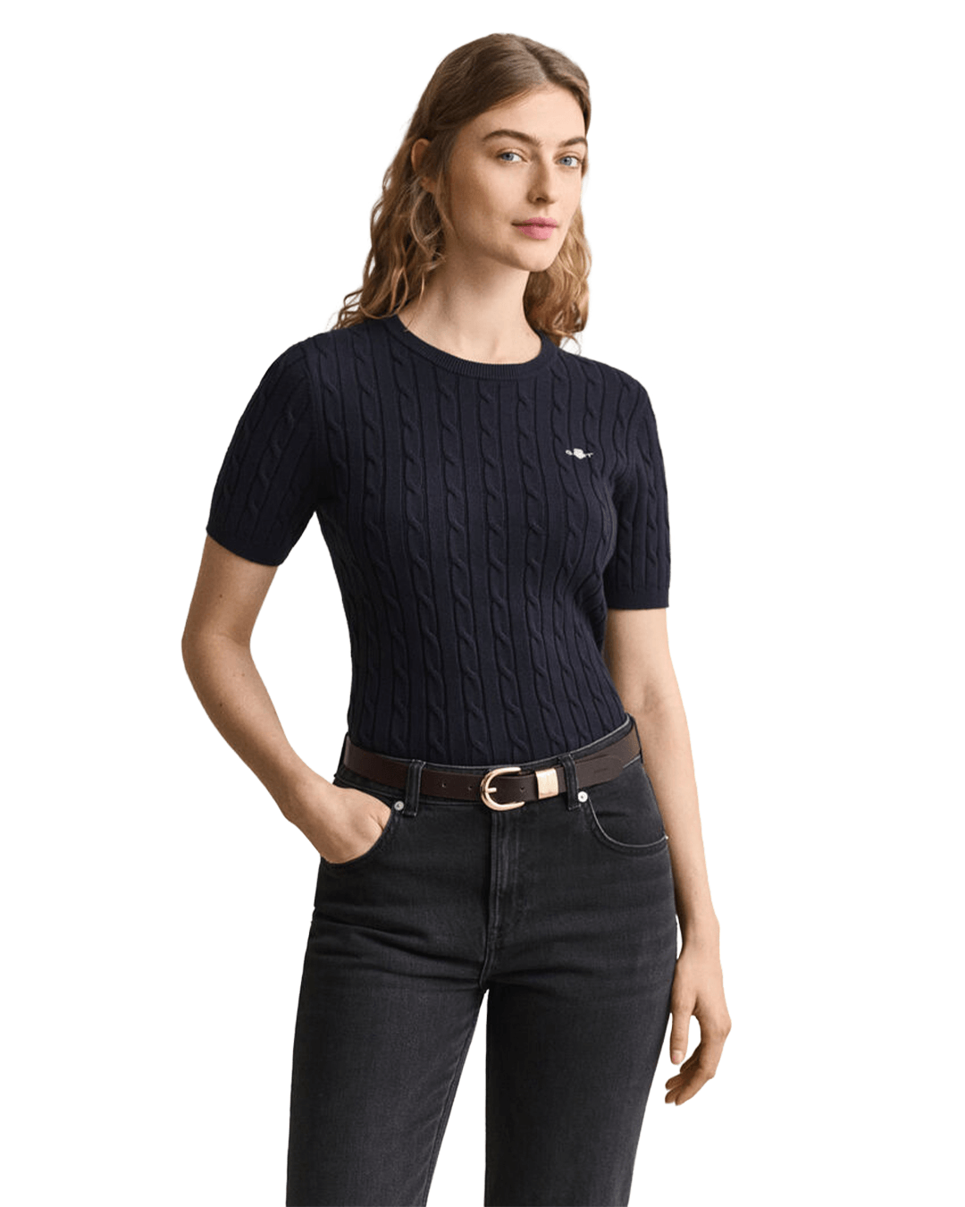 Gant Jumpers Gant Navy Gant Cable Knit Sweater G433 Evening Blue
