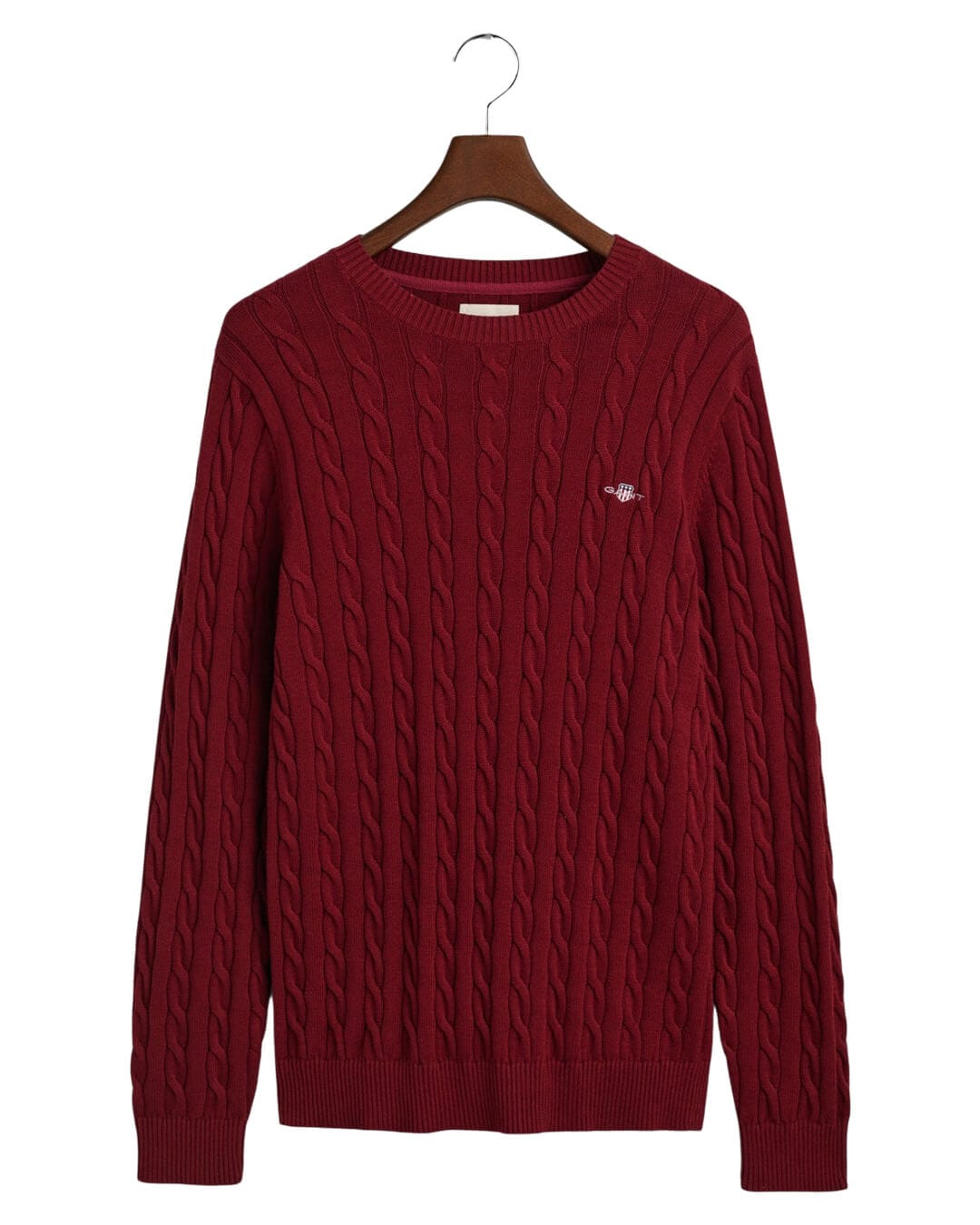 Gant Jumpers Gant Plumped Red Cotton Cable Knit Crew Neck Sweater