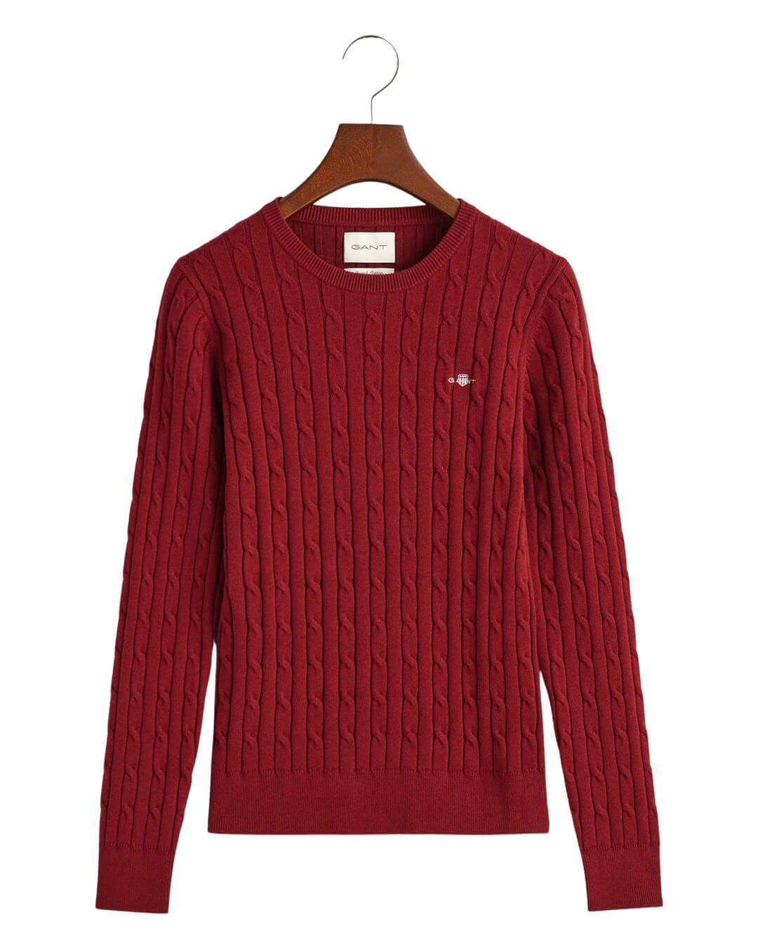 Gant Jumpers Gant Plumped Red Stretch Cotton Cable Knit Crew Neck Sweater