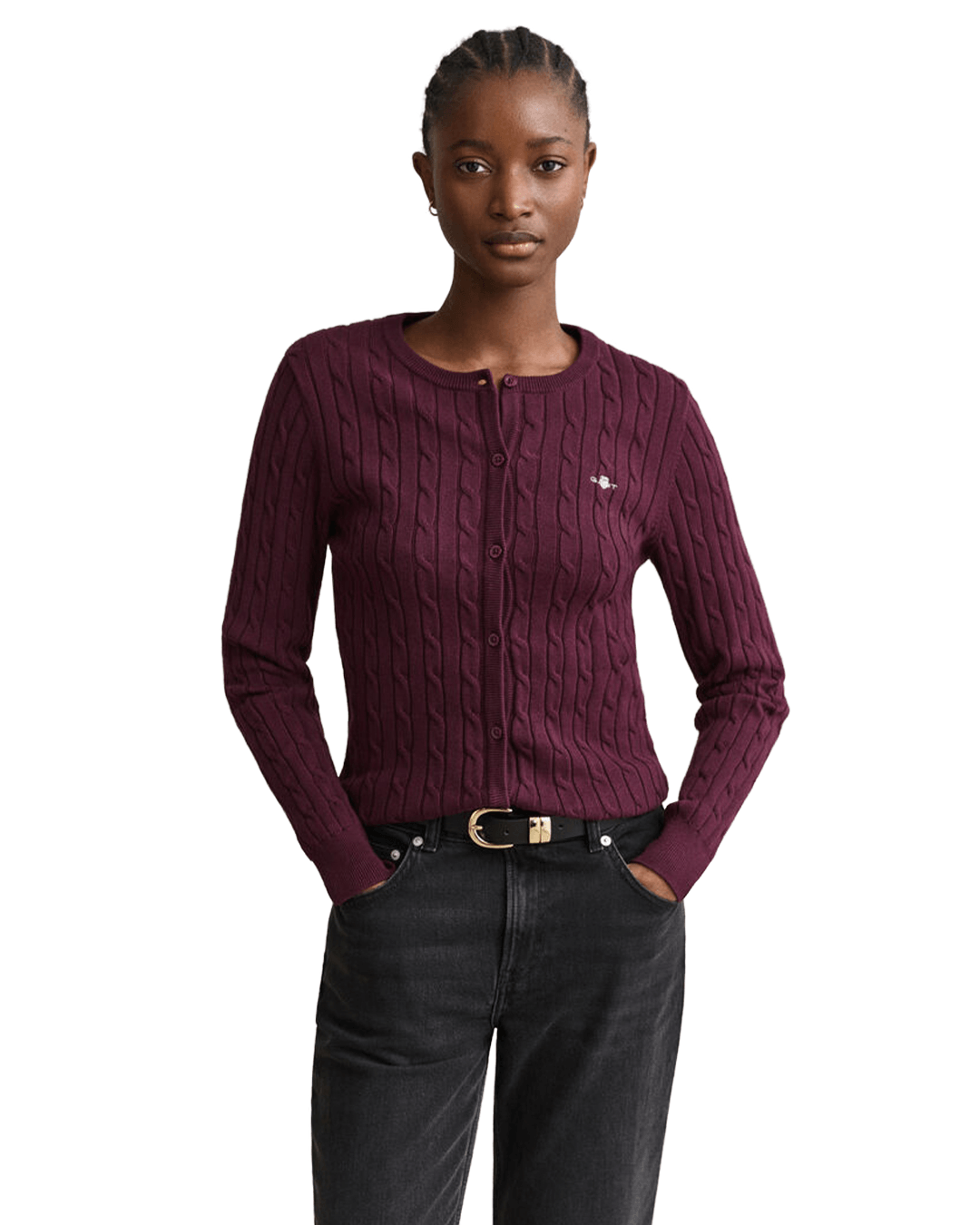 Gant Jumpers Gant Red Gant Cable Knit Cardigan G667 Darkened Wine