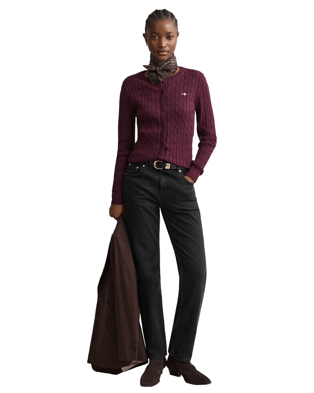 Gant Jumpers Gant Red Gant Cable Knit Cardigan G667 Darkened Wine