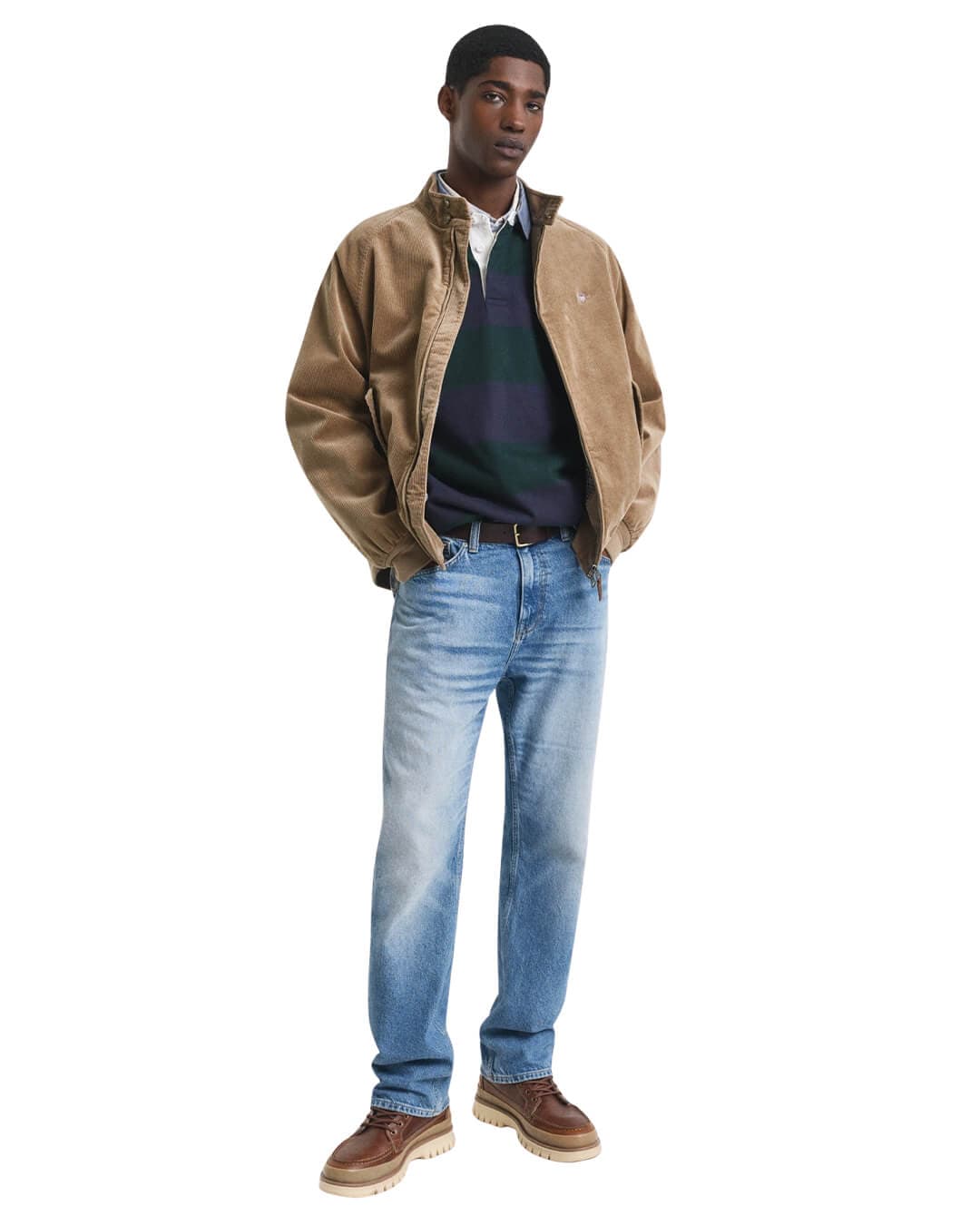 Gant Polo Shirts Gant REG CHAMBRAY STRIPE HEAVY RUGGER G374 TARTAN GREEN