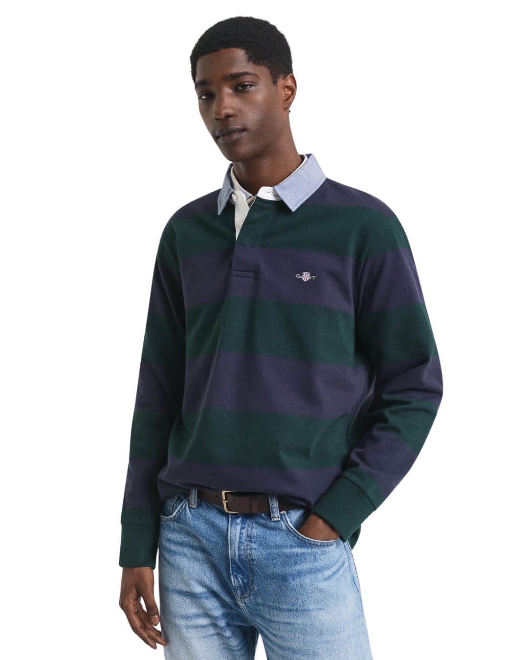 Gant Polo Shirts Gant REG CHAMBRAY STRIPE HEAVY RUGGER G374 TARTAN GREEN