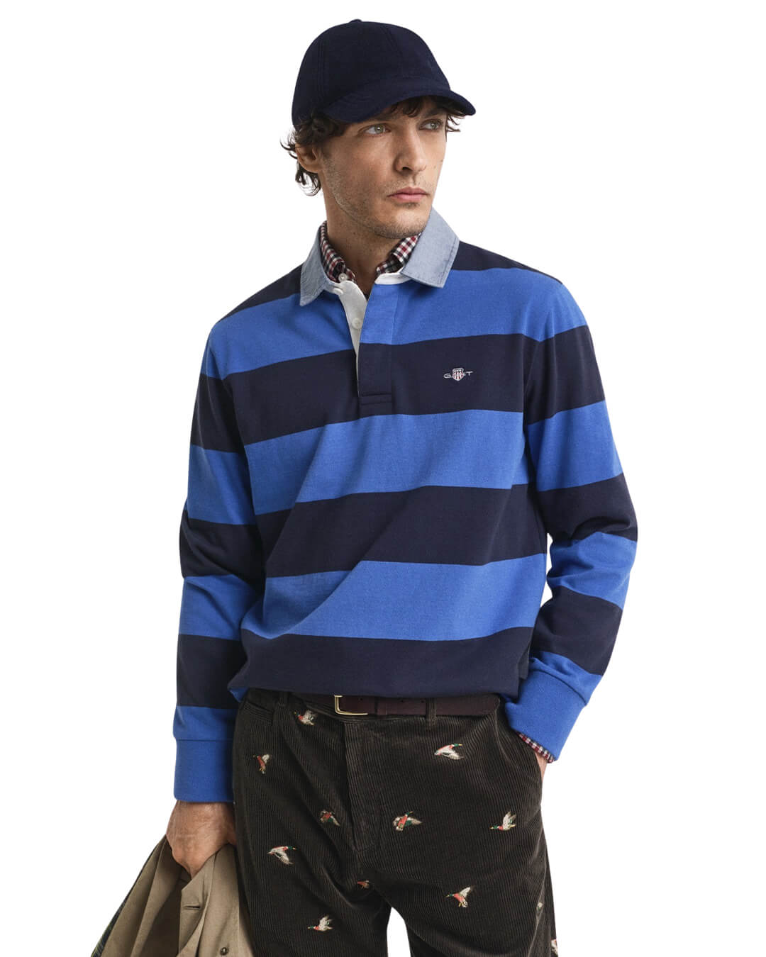 Gant Polo Shirts Gant REG CHAMBRAY STRIPE HEAVY RUGGER G407 RICH BLUE