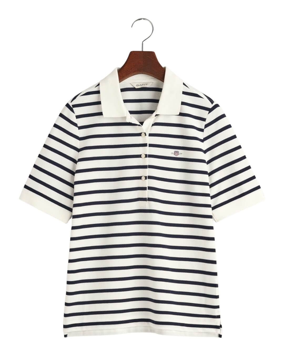 Gant Polo Shirts Gant White And Navy Slim Striped Polo Shirt