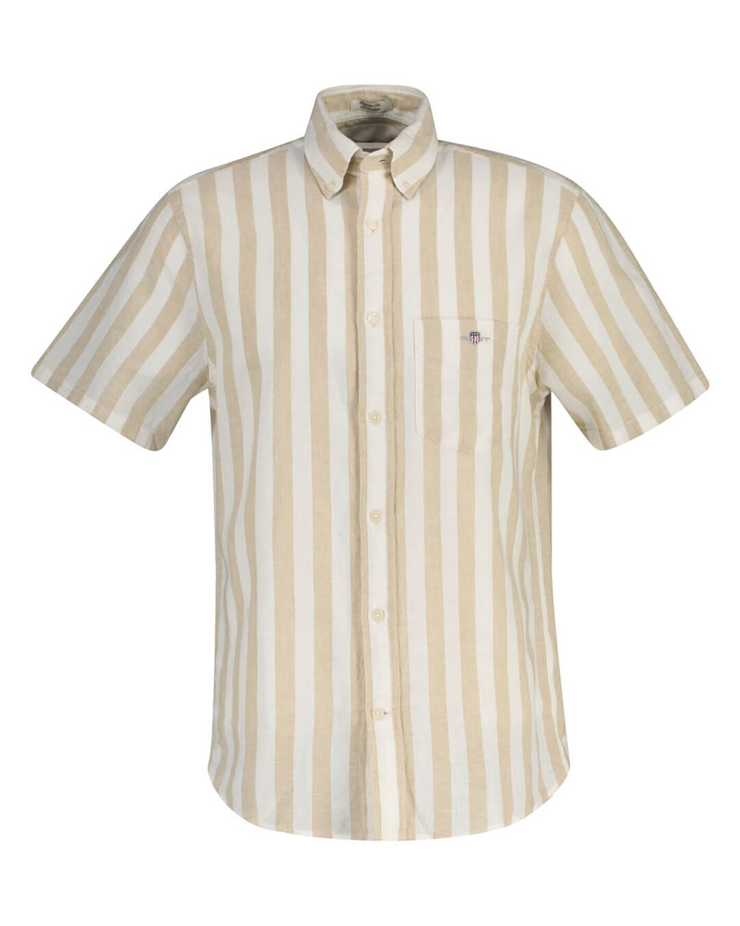 Gant Shirts Gant Beige Reg Cotton Linen Stripe Shirt