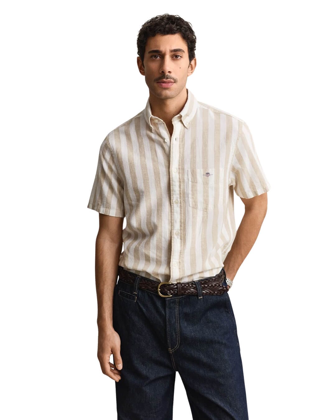 Gant Shirts Gant Beige Reg Cotton Linen Stripe Shirt