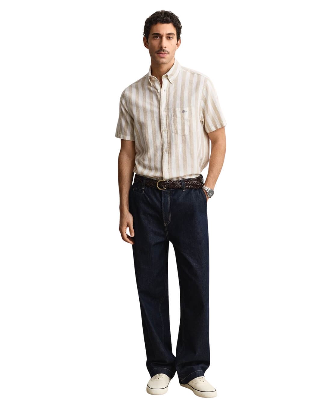 Gant Shirts Gant Beige Reg Cotton Linen Stripe Shirt