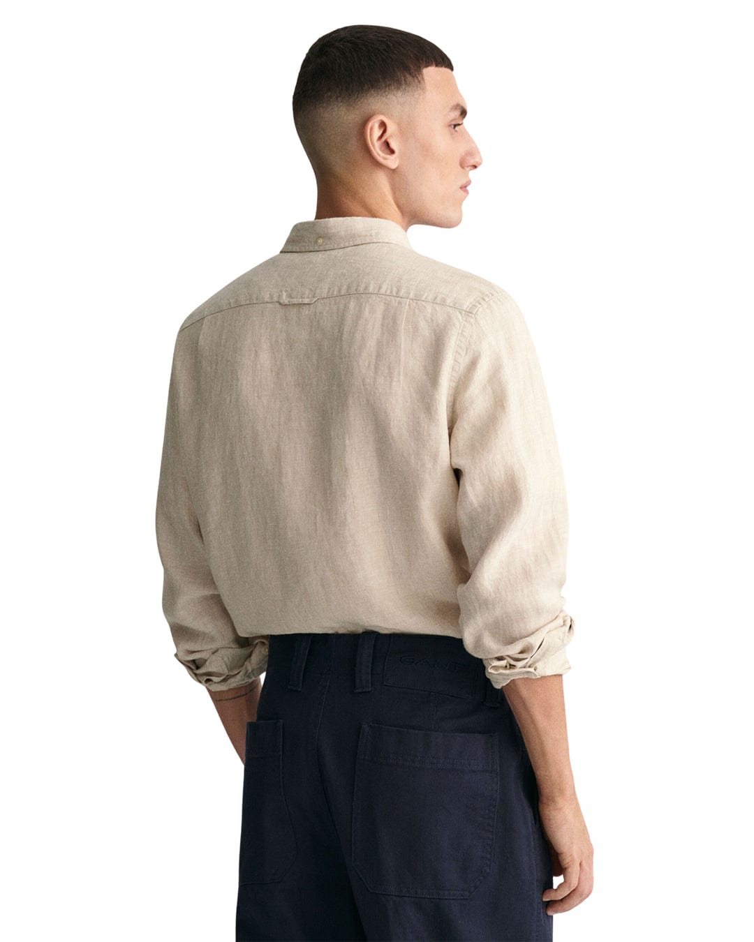 Gant Shirts Gant Beige Slim Fit Linen Long Sleeved Shirt