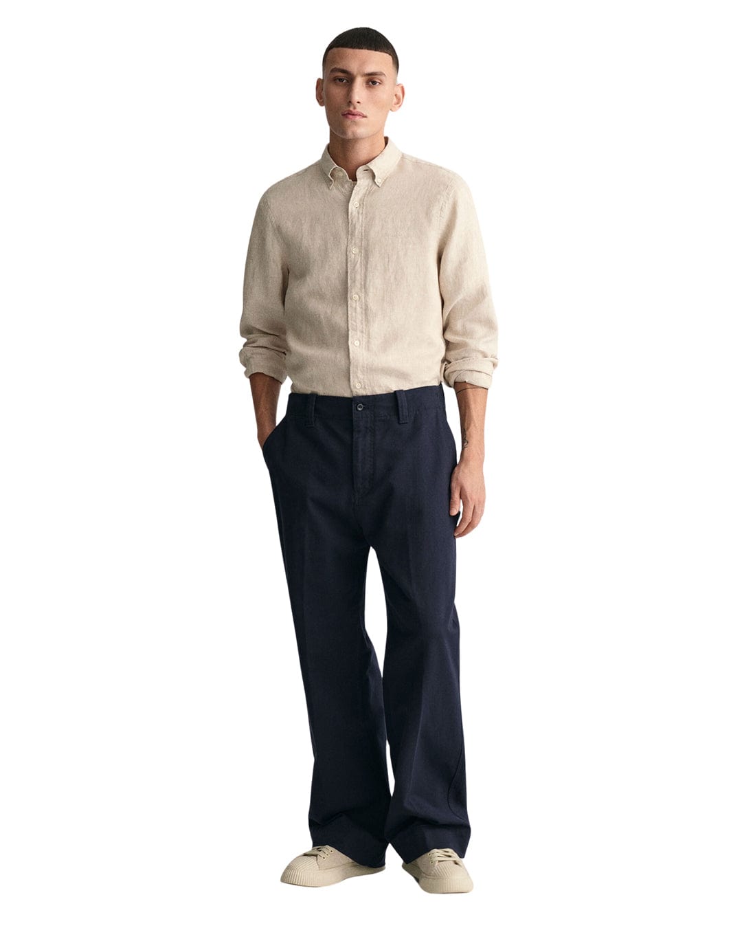 Gant Shirts Gant Beige Slim Fit Linen Long Sleeved Shirt
