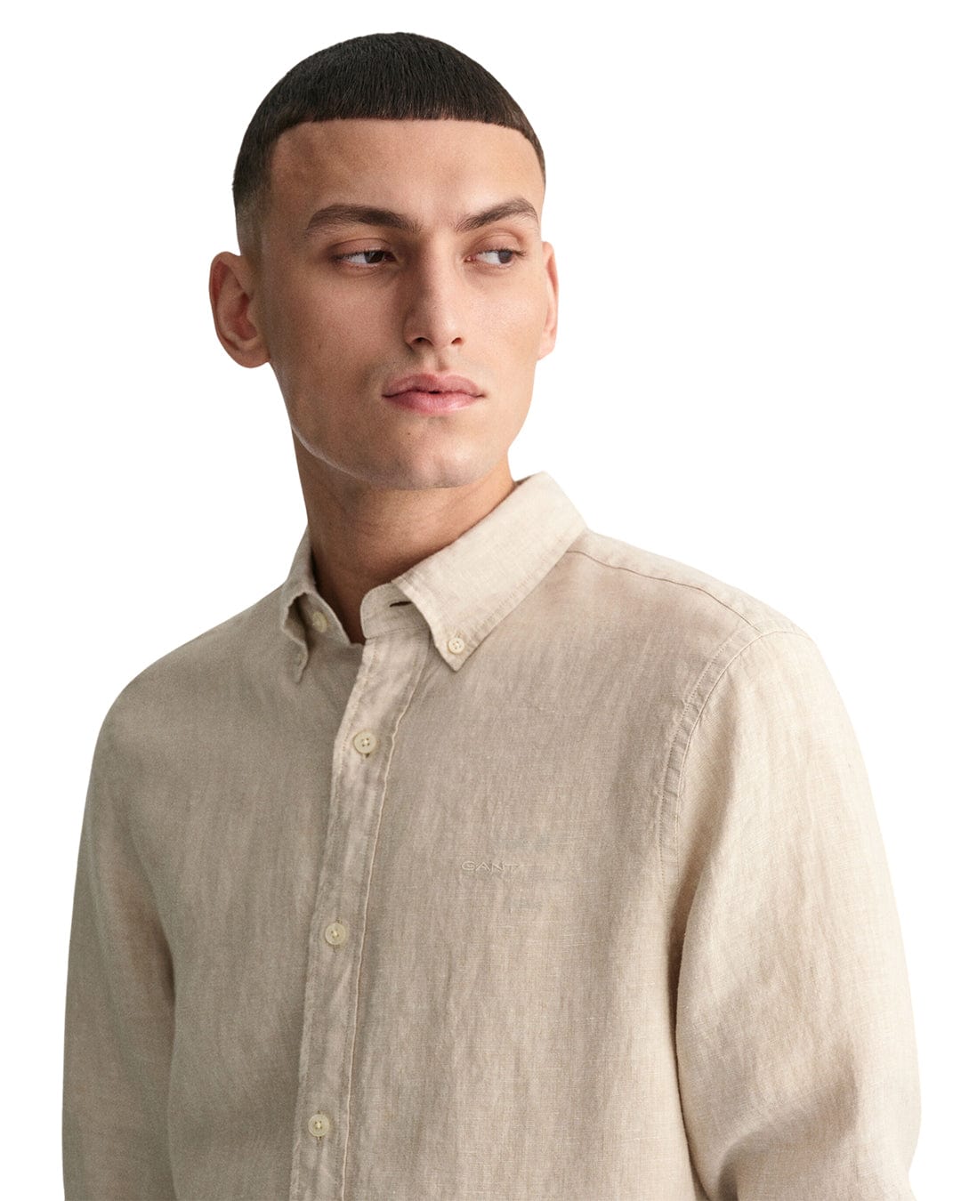 Gant Shirts Gant Beige Slim Fit Linen Long Sleeved Shirt