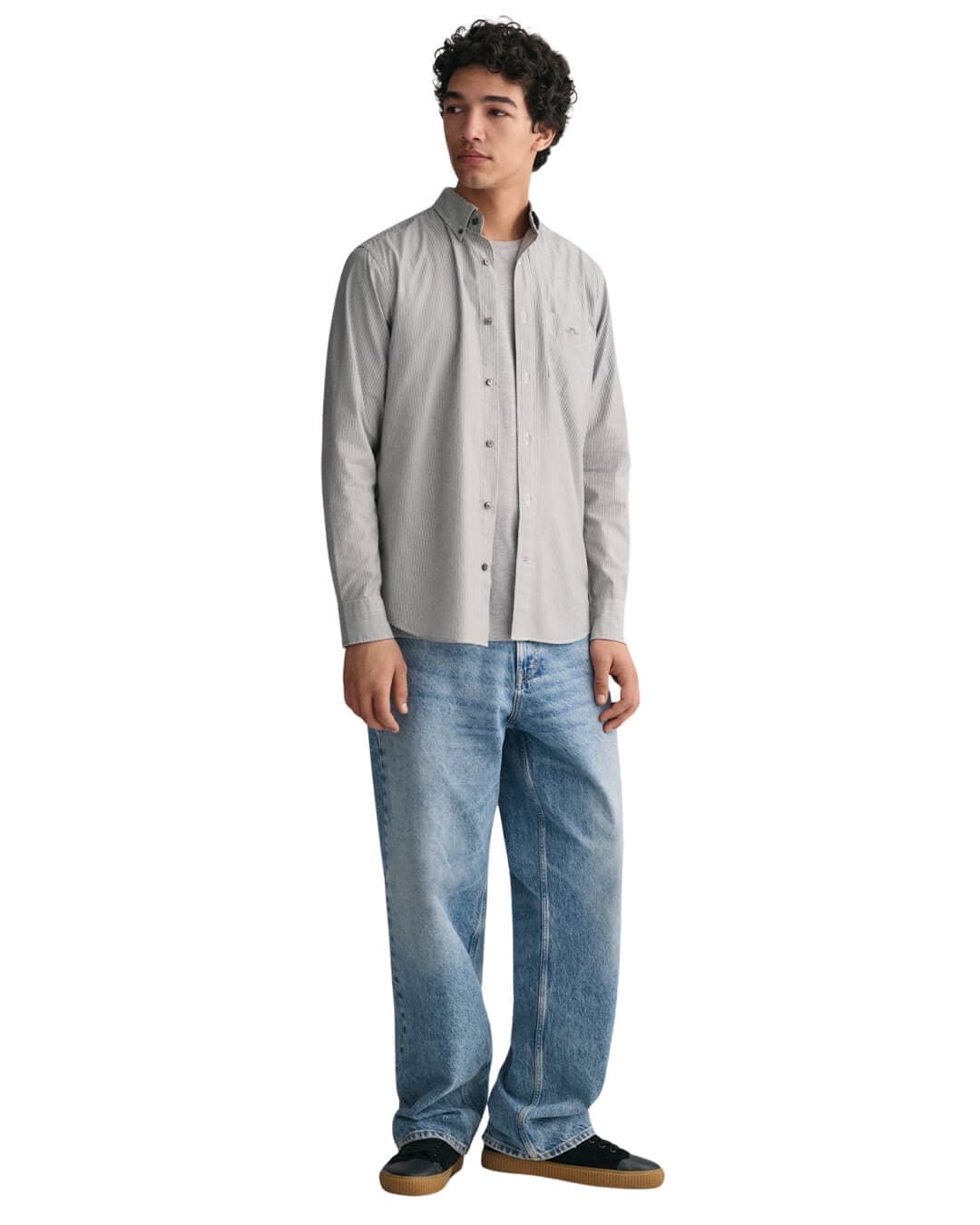 Gant Shirts Gant Black Regular Fit Banker Stripe Poplin Shirt