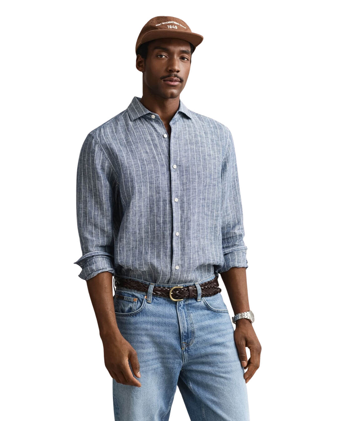 Gant Shirts Gant Blue Reg Linen Stripe Shirt