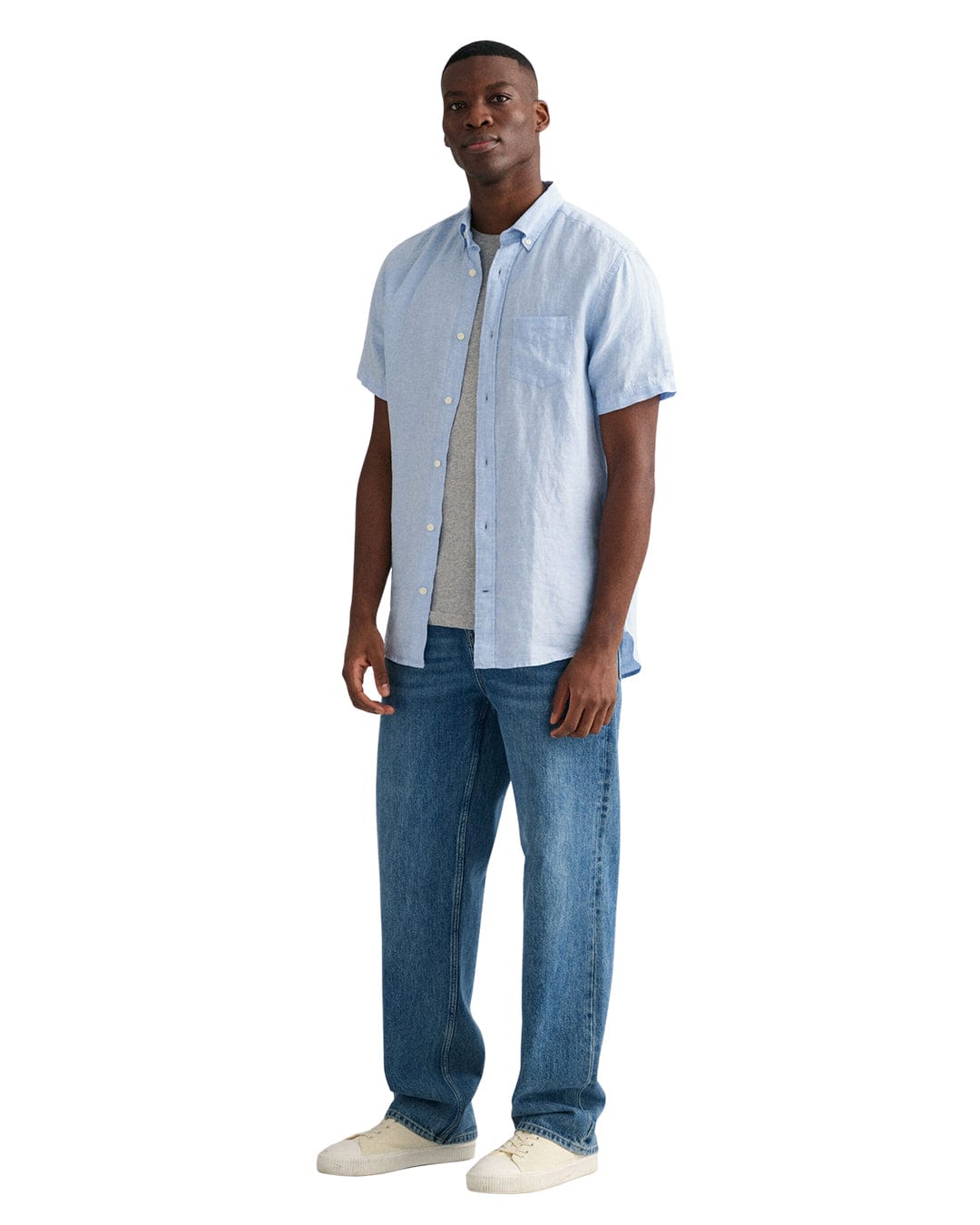 Gant Shirts Gant Blue Regular Fit Linen Short Sleeve Shirt
