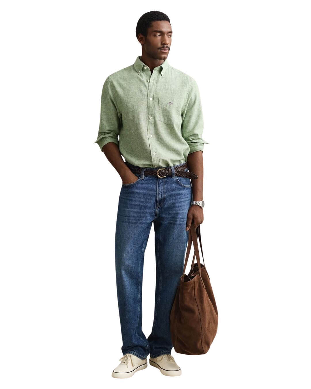 Gant Shirts Gant Green Reg Cotton Linen Shirt