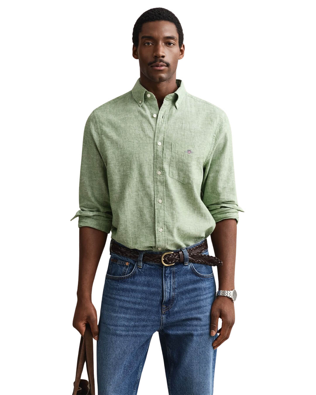 Gant Shirts Gant Green Reg Cotton Linen Shirt
