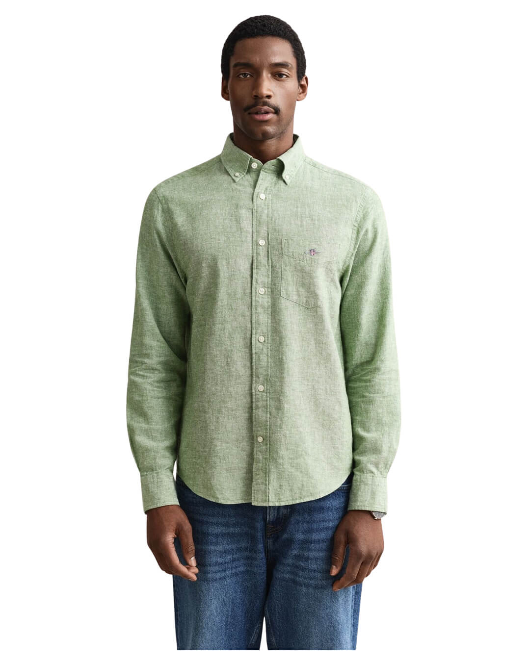 Gant Shirts Gant Green Reg Cotton Linen Shirt