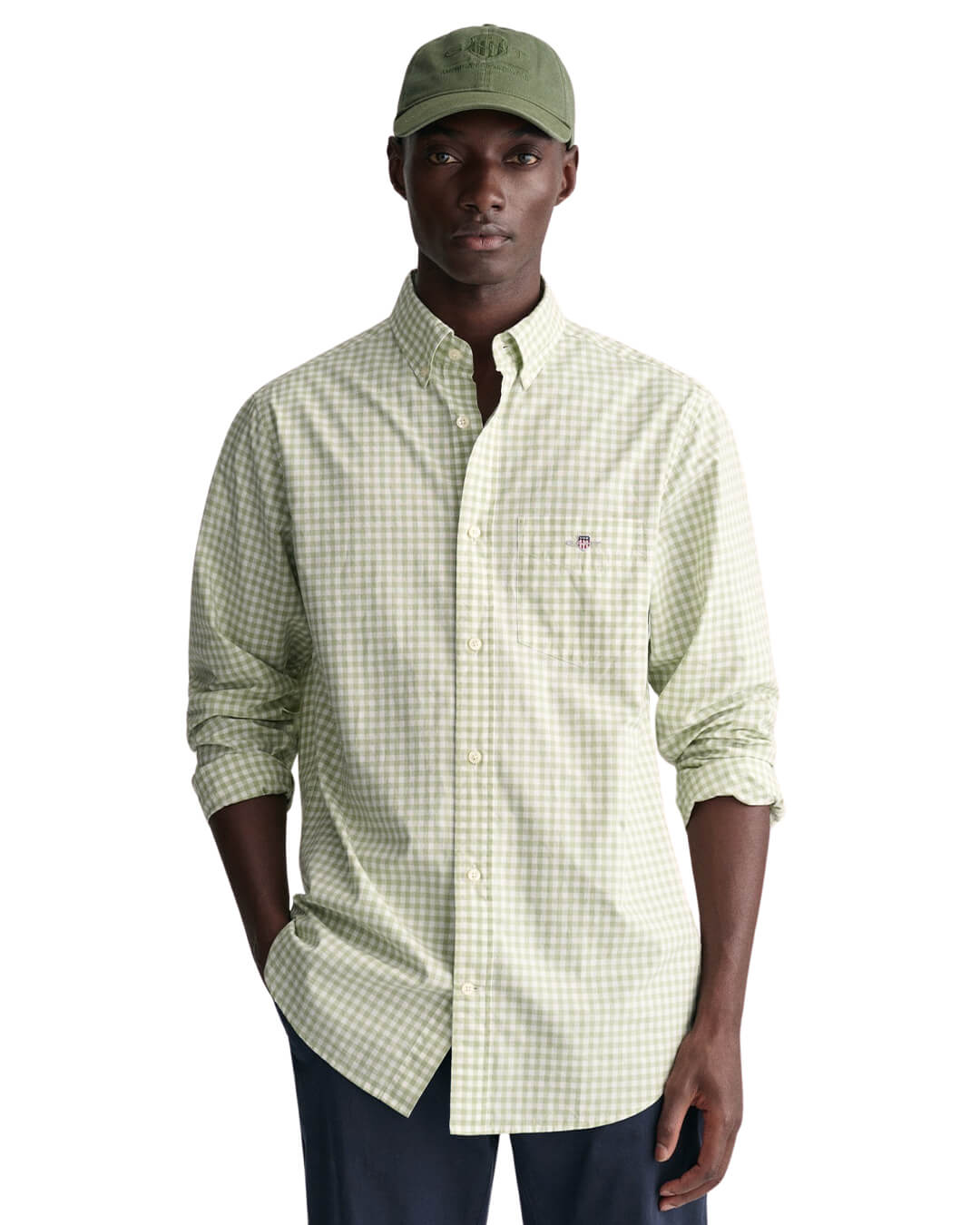 Gant Shirts Gant Green Regular Poplin Gingham Shirt