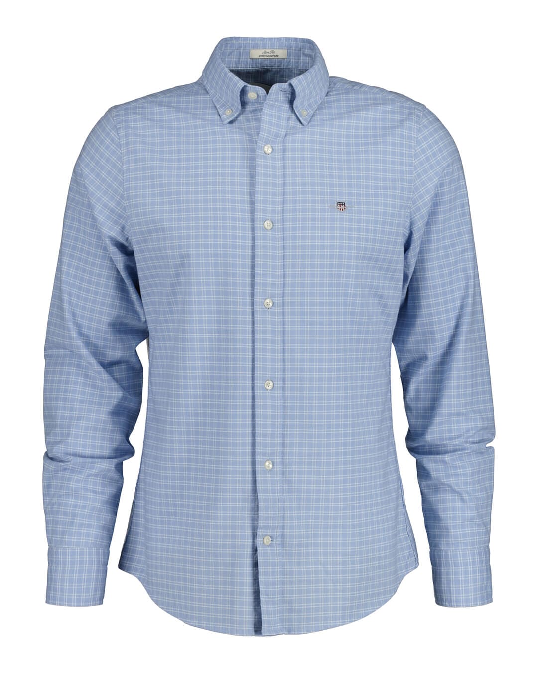 Gant Shirts Gant Light Blue Slim Fit Checked Oxford Stretch Shirt