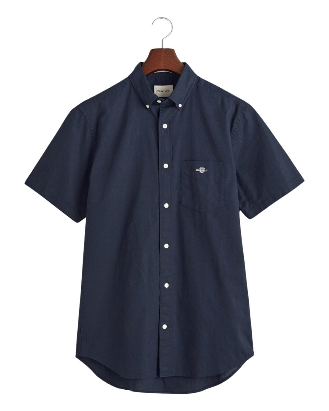 Gant Shirts Gant Navy Regular Cotton Linen Short Sleeved Shirt
