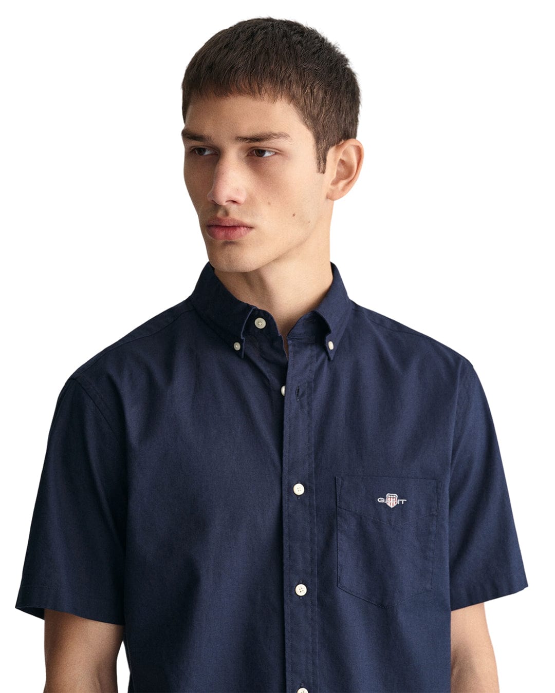 Gant Shirts Gant Navy Regular Cotton Linen Short Sleeved Shirt