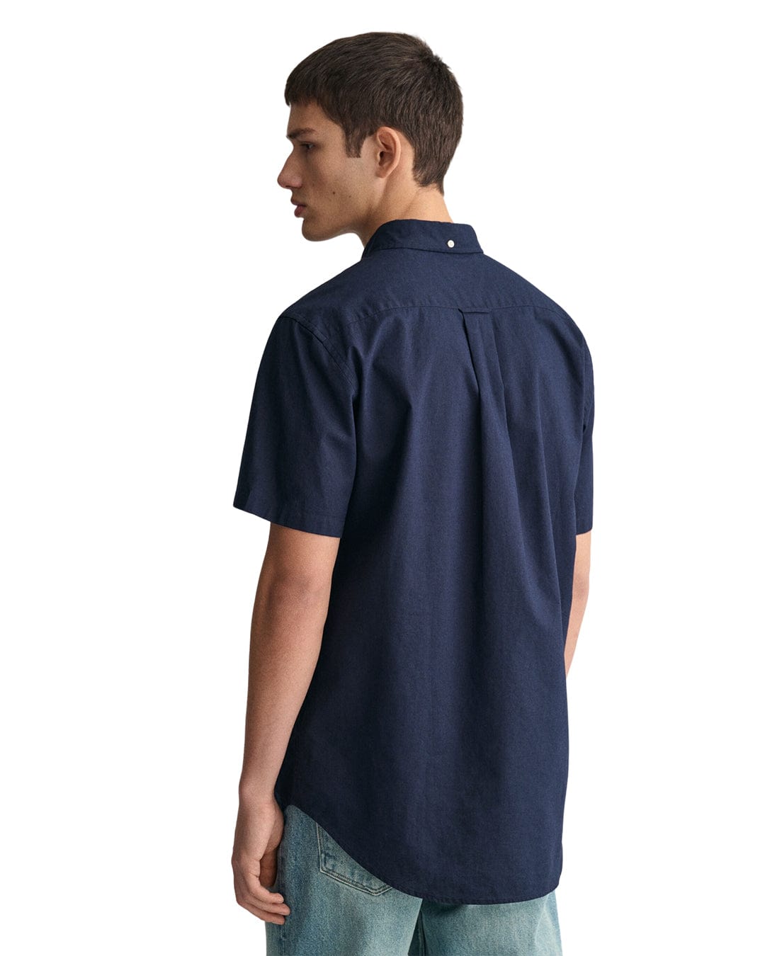 Gant Shirts Gant Navy Regular Cotton Linen Short Sleeved Shirt