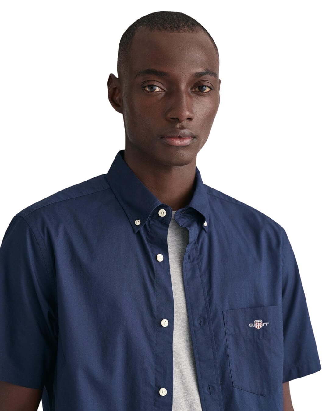 Gant Shirts Gant Navy Regular Poplin Short Sleeved Shirt