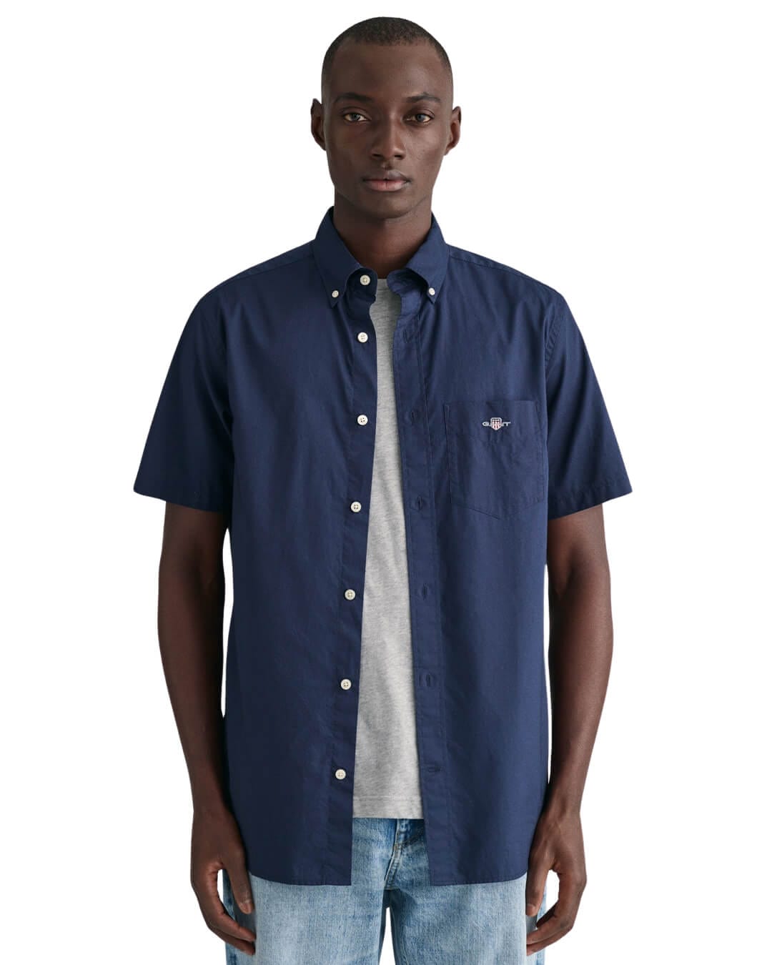 Gant Shirts Gant Navy Regular Poplin Short Sleeved Shirt