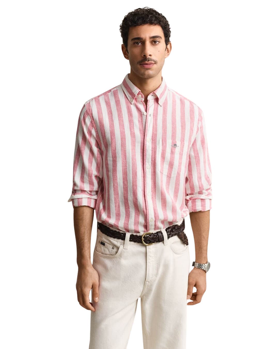 Gant Shirts Gant Pink Reg Cotton Linen Stripe  Shirt
