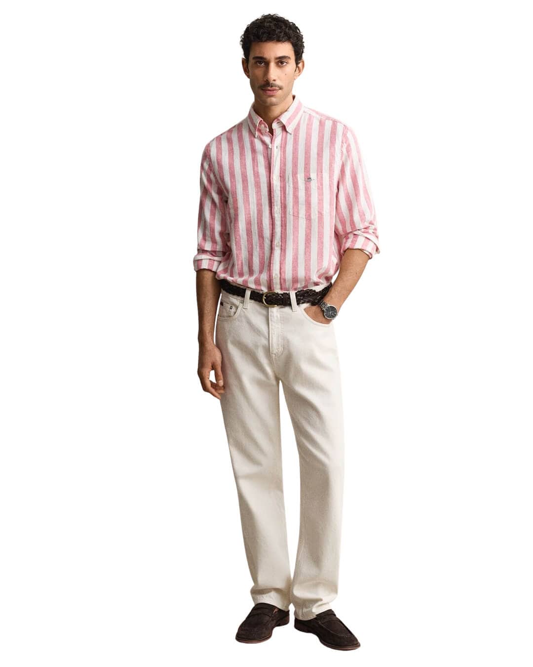 Gant Shirts Gant Pink Reg Cotton Linen Stripe  Shirt