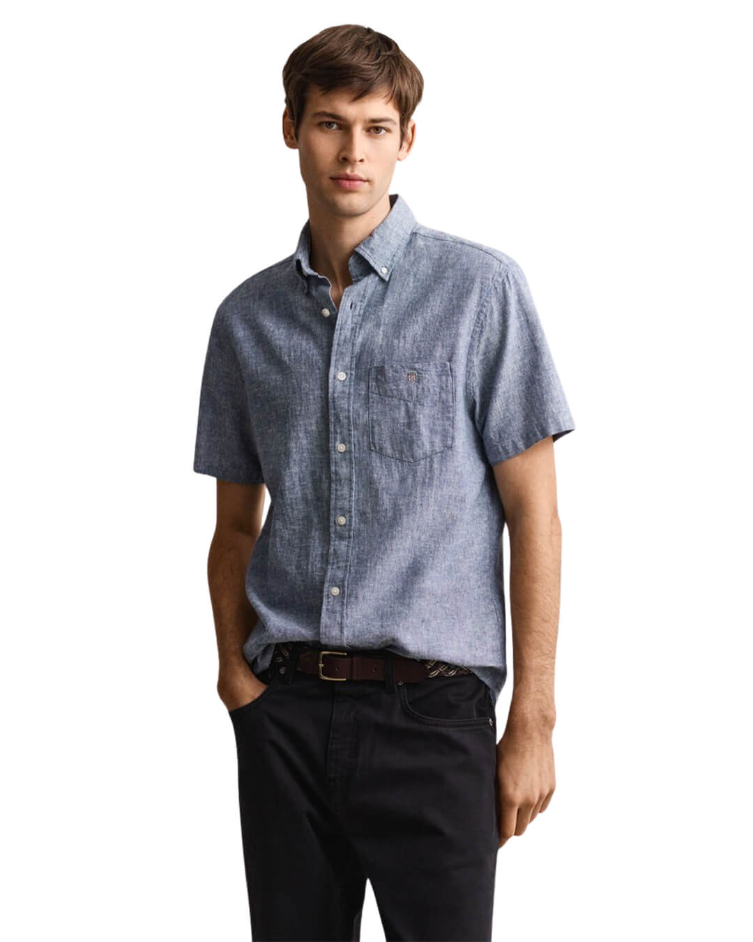 Gant Shirts Gant Reg Cotton Linen Ss Shirt Vintage Blue Shirt