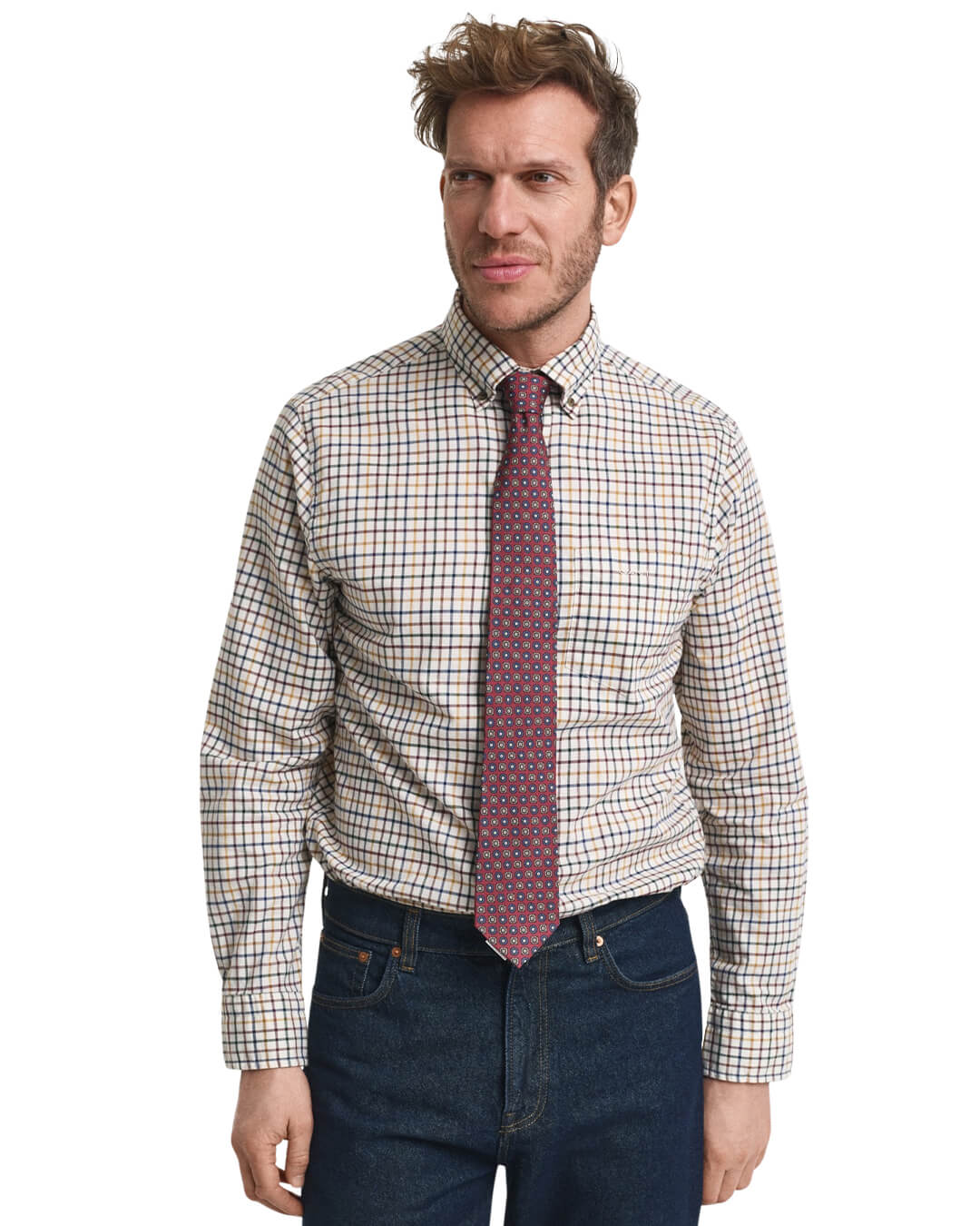 Gant Shirts Gant REG TWILL CHECK SHIRT G229 MAHOGANY BROWN