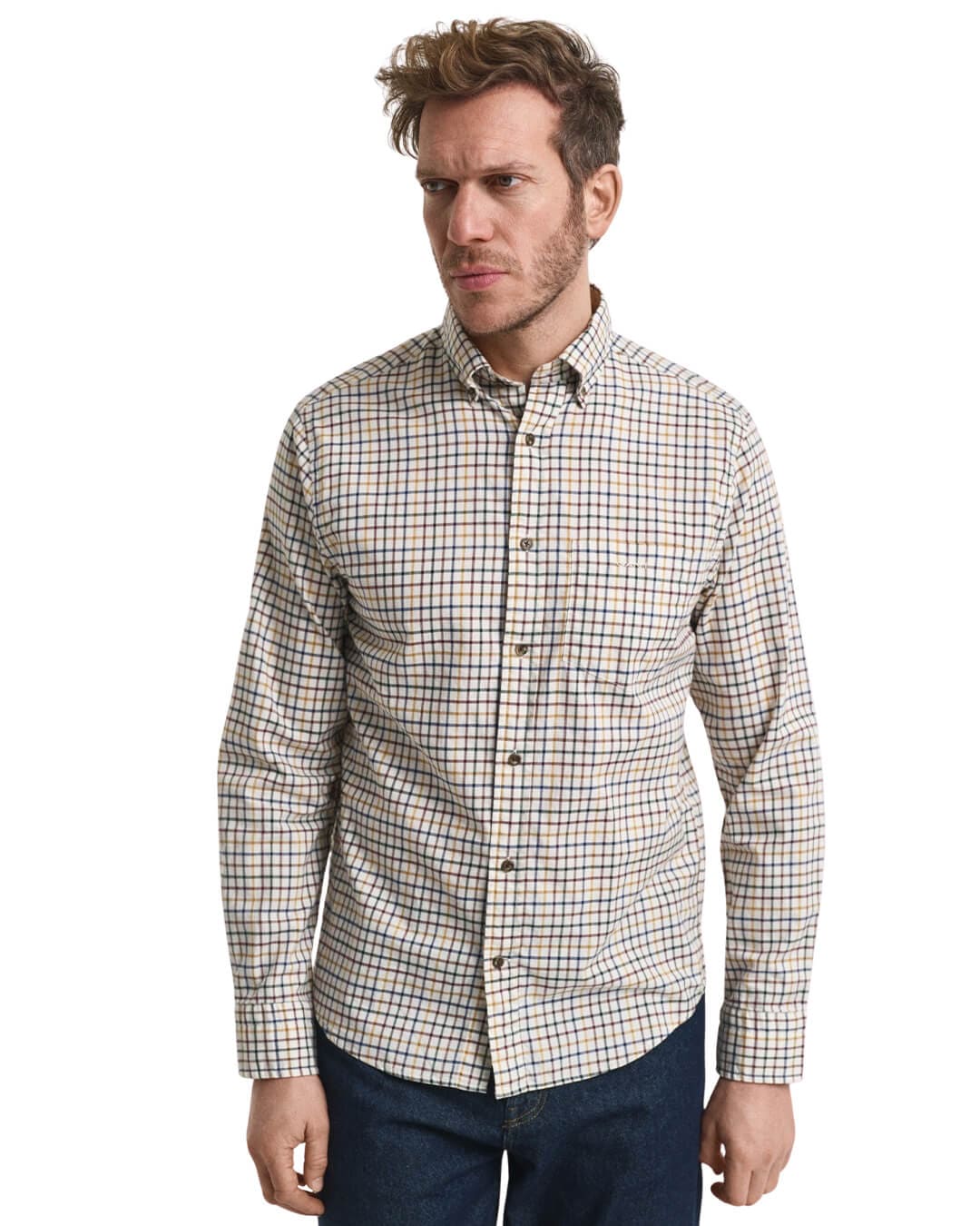 Gant Shirts Gant REG TWILL CHECK SHIRT G229 MAHOGANY BROWN