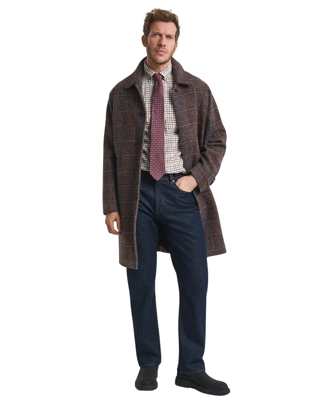 Gant Shirts Gant REG TWILL CHECK SHIRT G229 MAHOGANY BROWN