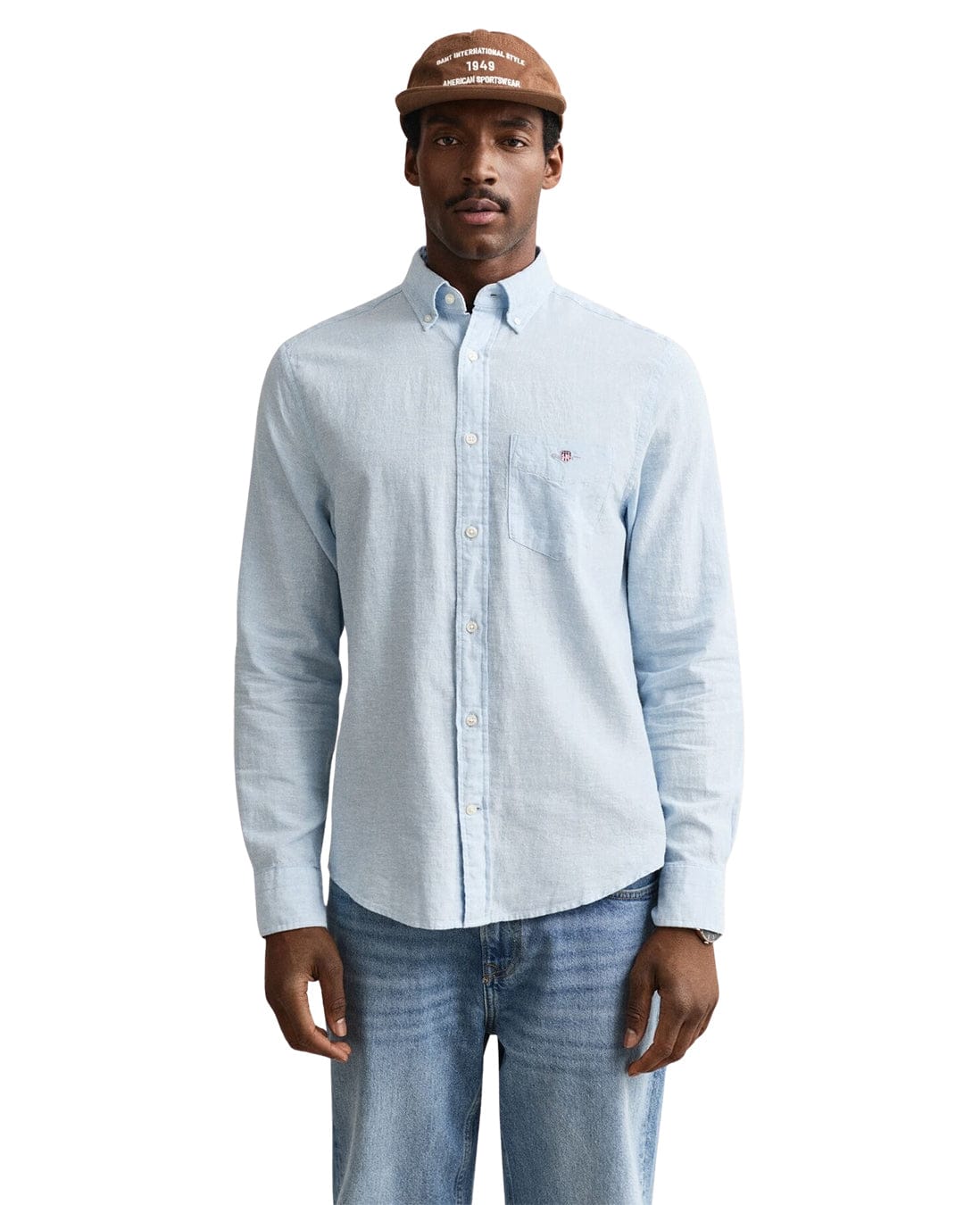 Gant Shirts Gant Sky Blue Reg Cotton Linen  Shirt
