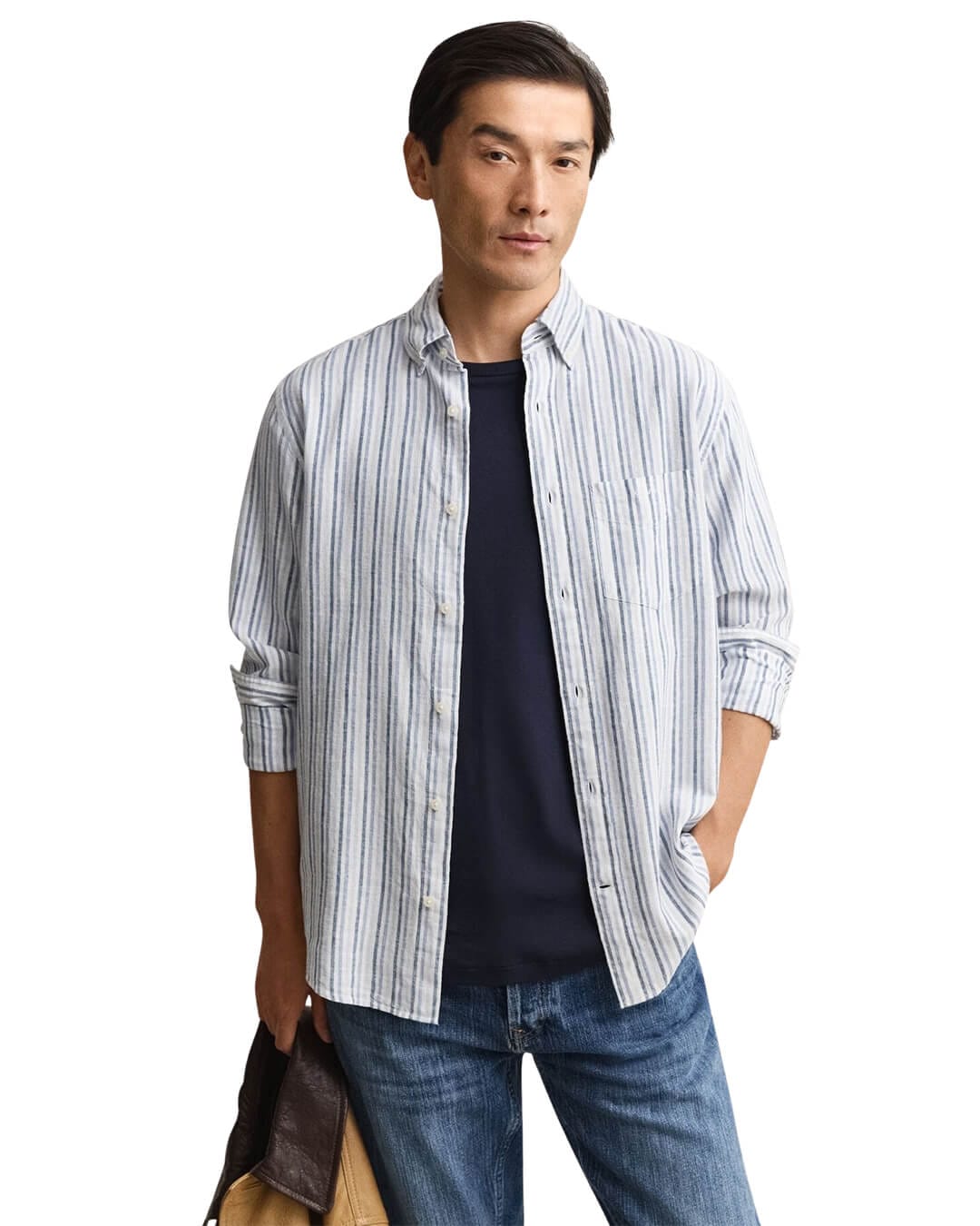 Gant Shirts Gant  Vintage Blue Reg Cotton Linen Stripe  Shirt