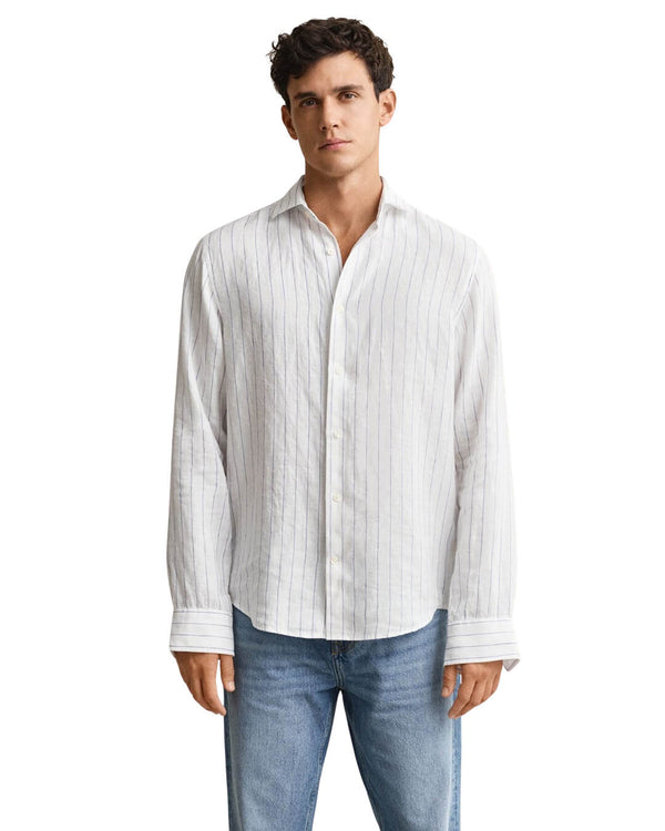 Gant White Reg Linen Stripe Shirt - Bortex Fine Tailoring