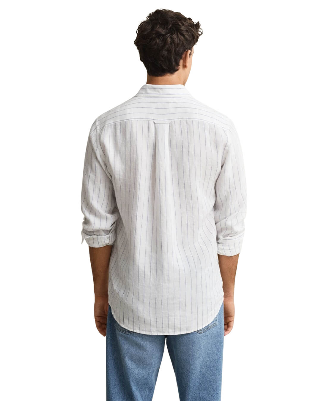 Gant Shirts Gant White Reg Linen Stripe  Shirt