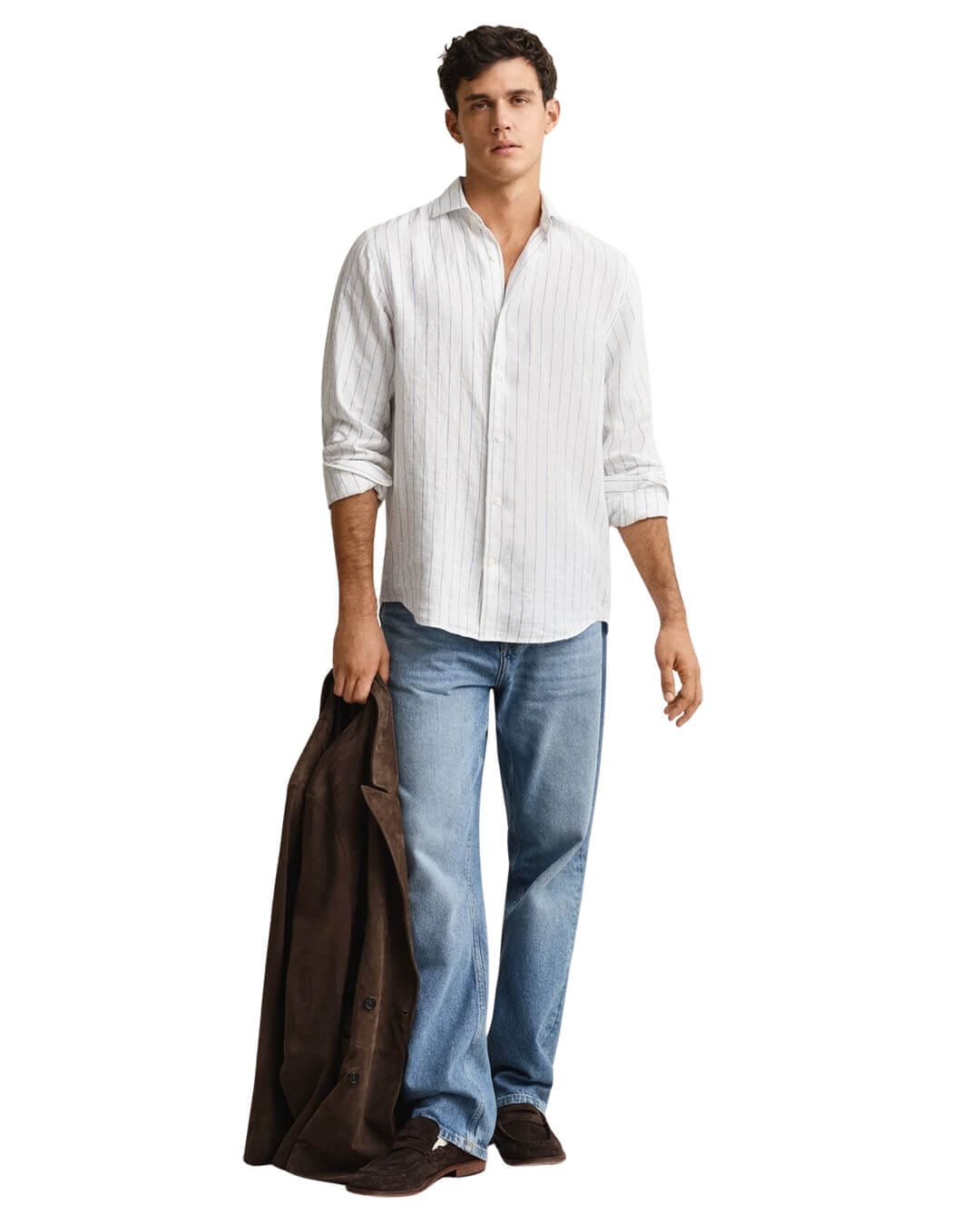 Gant Shirts Gant White Reg Linen Stripe  Shirt