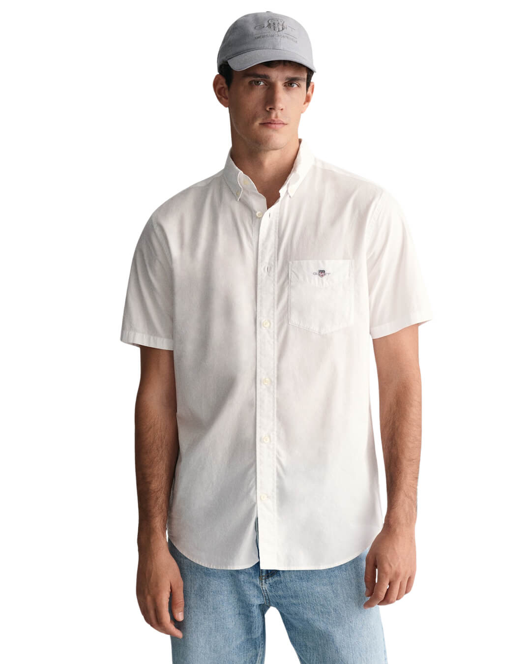 Gant Shirts Gant White Regular Poplin Short Sleeved Shirt