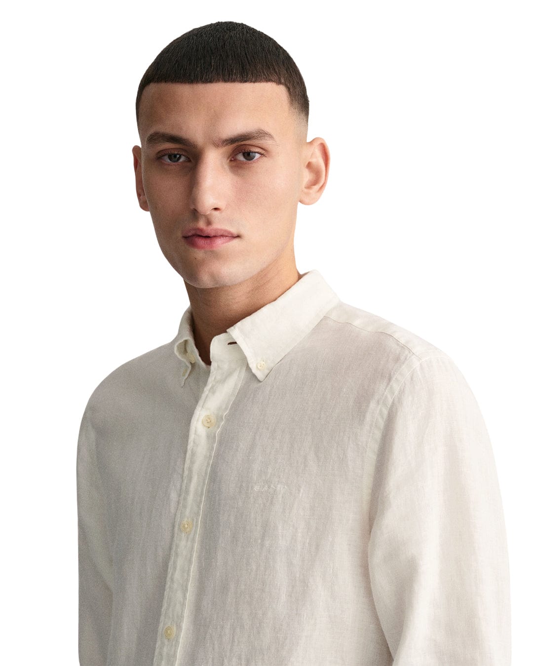 Gant Shirts Gant White Slim Fit Linen Long Sleeved Shirt