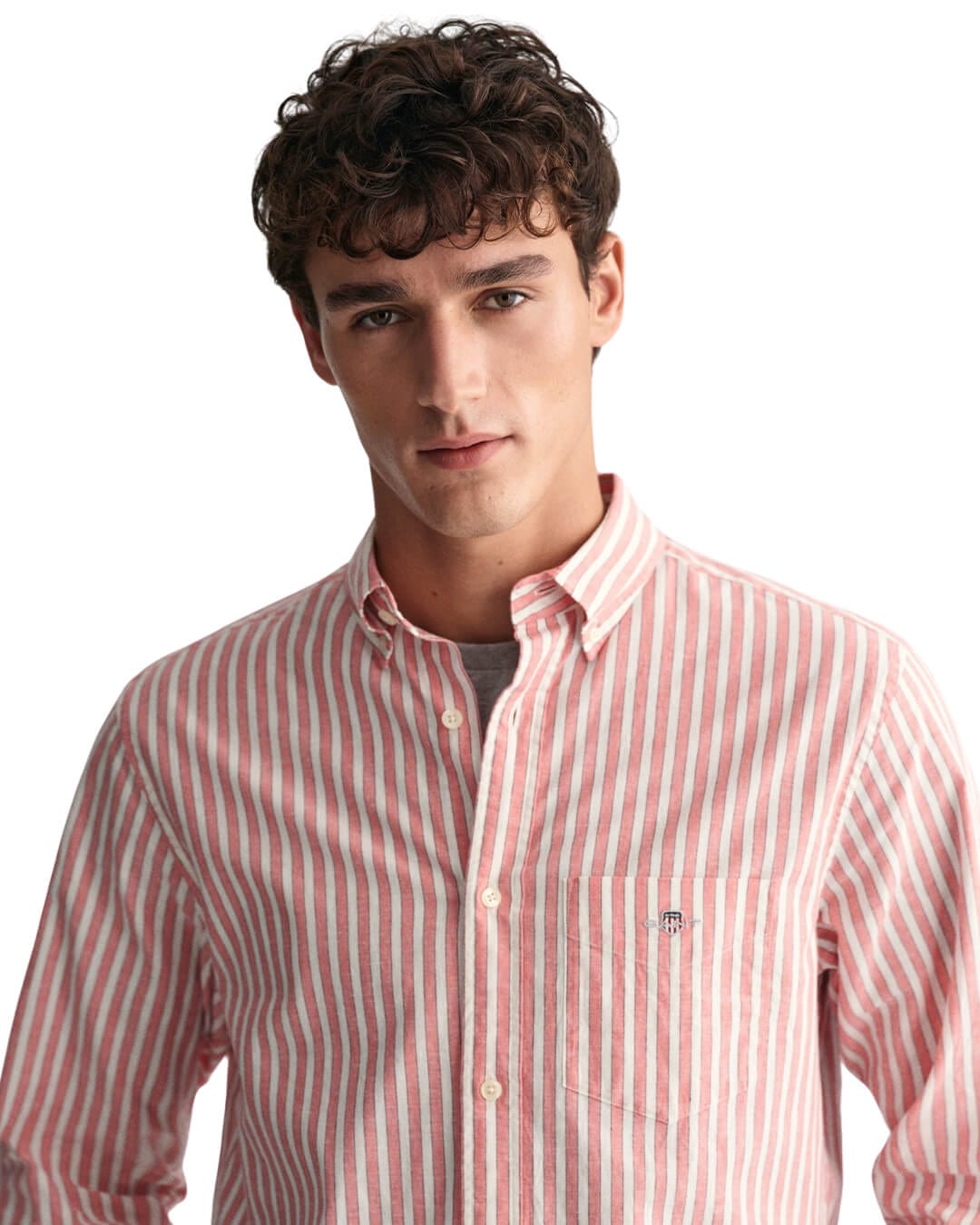 Gant Shirts REG COTTON LINEN STRIPE SHIRT G0628 SUNSET PINK