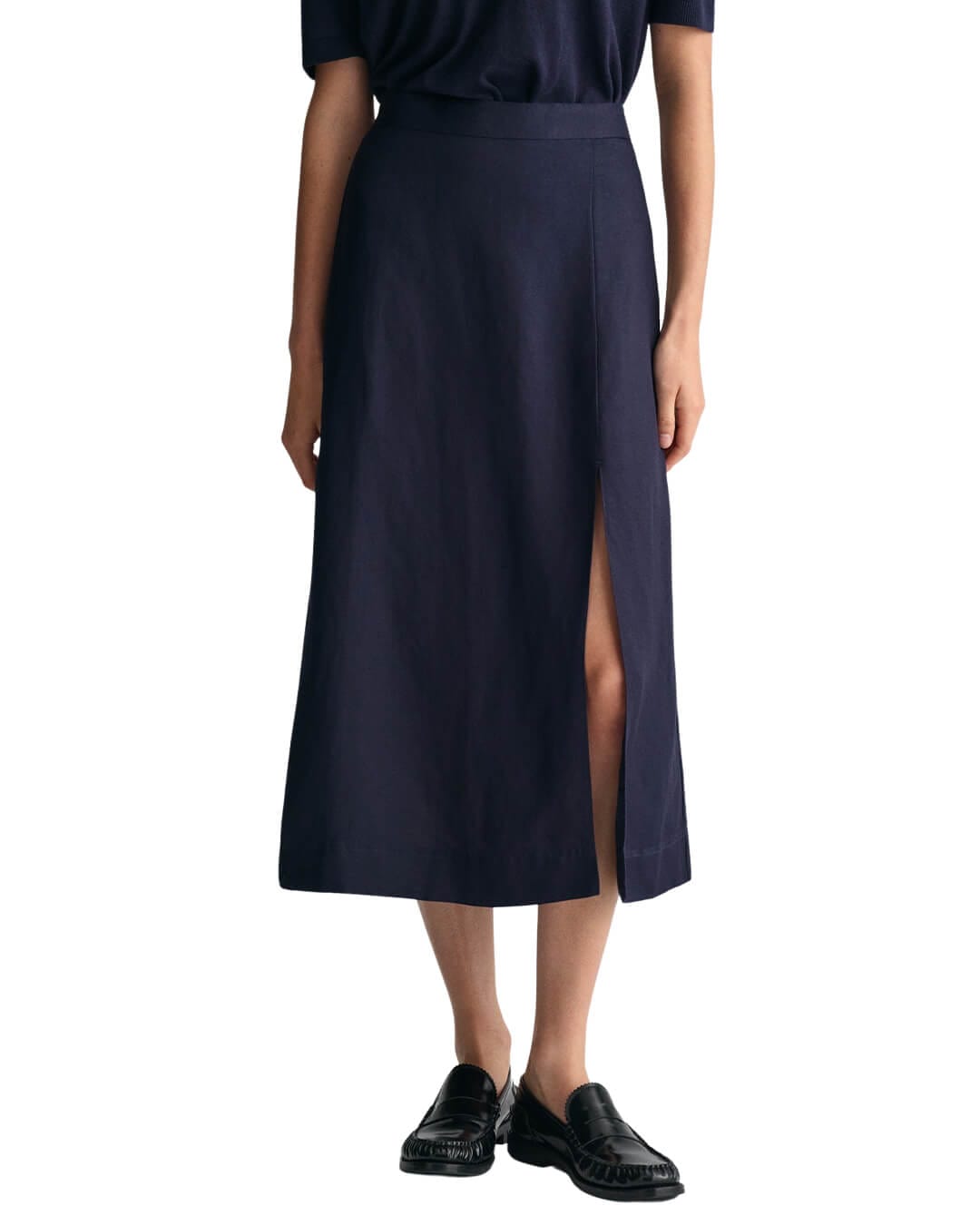 Gant Skirts Gant Navy Relaxed Midi Linen Blend Skirt