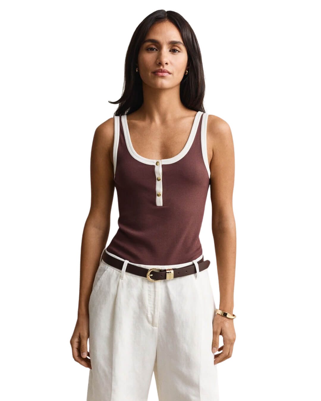 Gant T-Shirts Gant Contrast Color Ribbed Tank Top Fresh Soil T-Shirt
