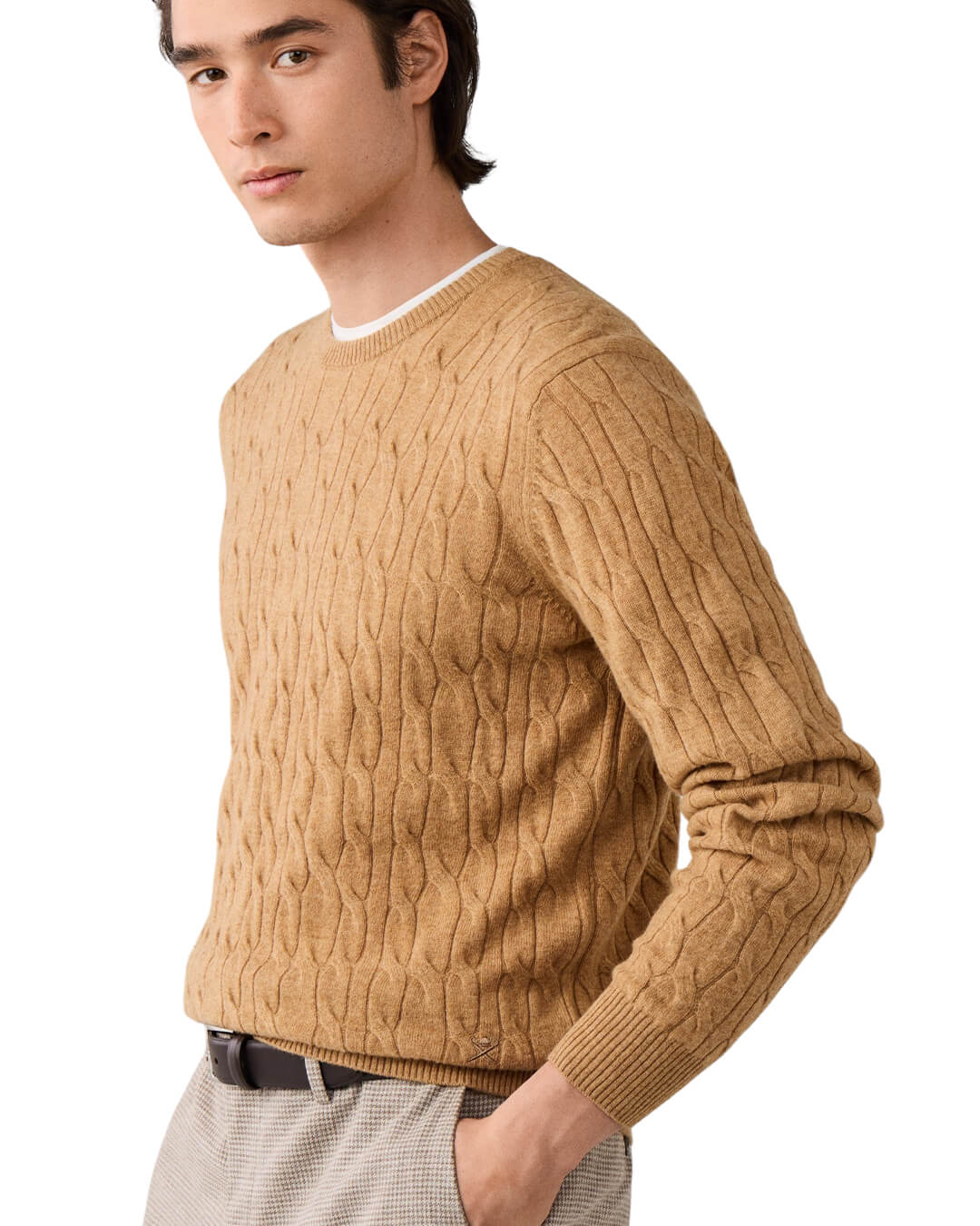 Hackett Jumpers Hackett Lambswool Cable Crew Tetley Beige H863