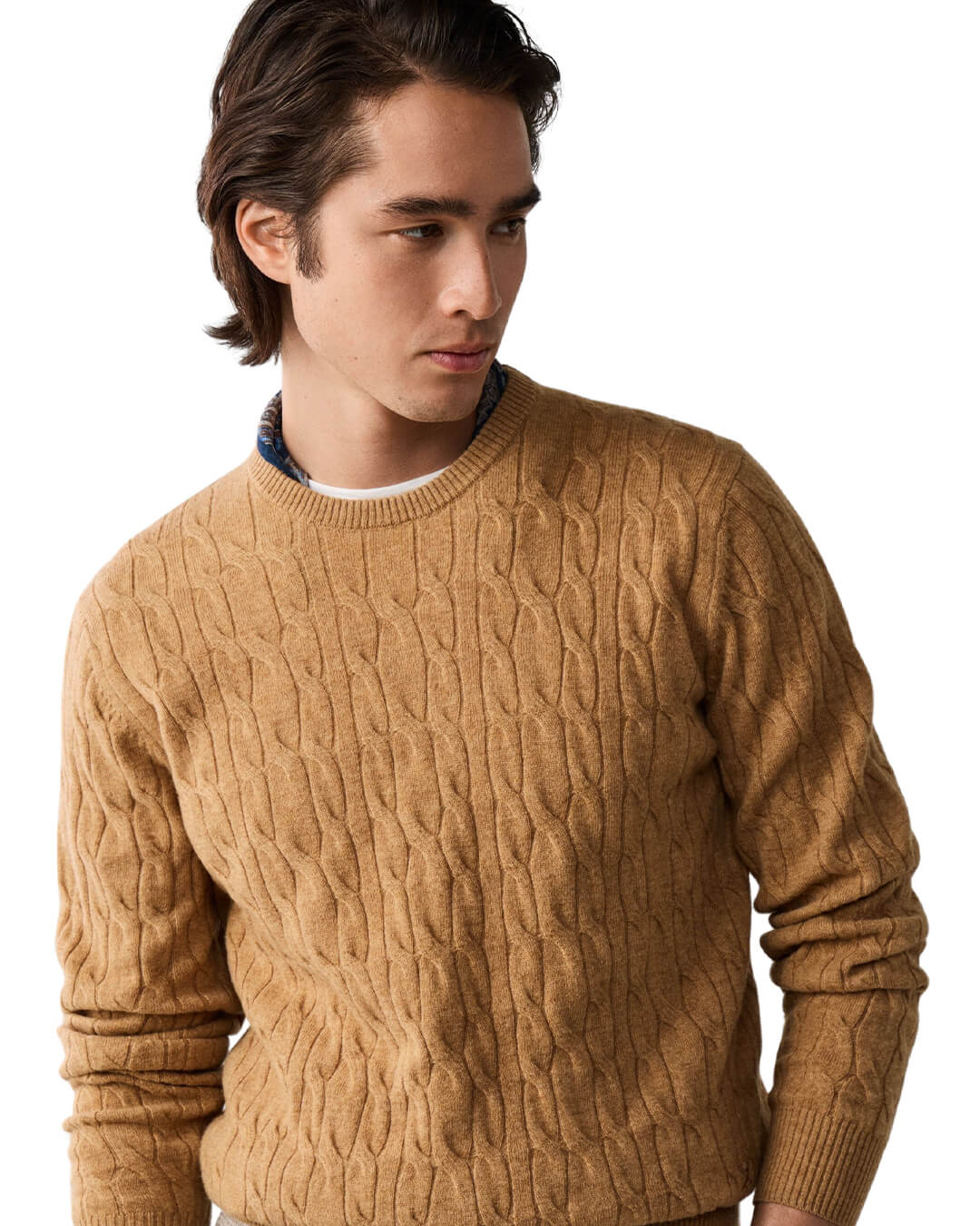 Hackett Jumpers Hackett Lambswool Cable Crew Tetley Beige H863